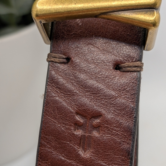 Frye Brown Leather Belt with Brass Buckle - Picture 2 of 7